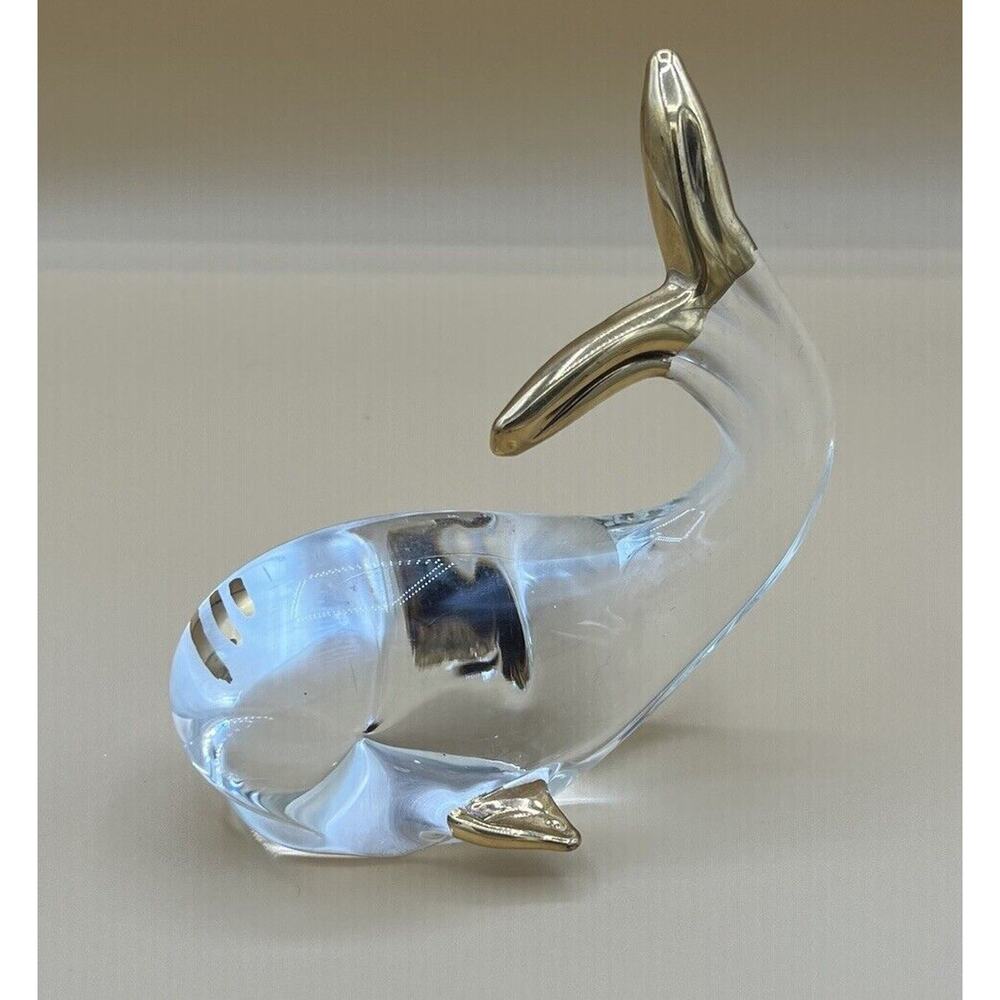 Crystal Figurine. 14K Gold Trim. Medium Size Whale. Retired. No Box. *Pre-Owned*